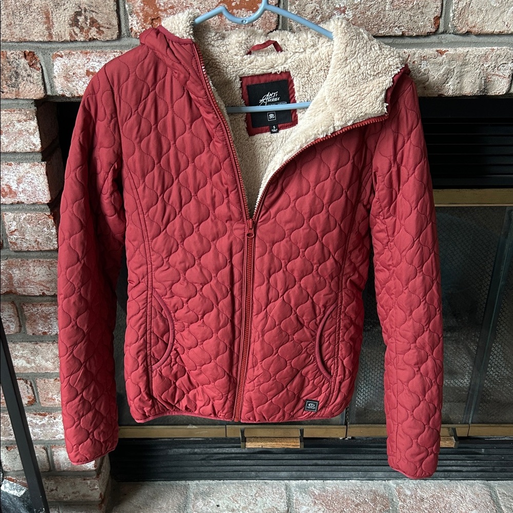 Rip Curl Anti- Series Quilted‎ Zip Up Jacket Sherpa Lining Hoodie Women’s Size S